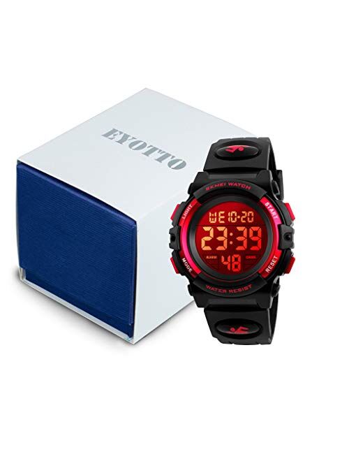 eYotto Kids Digital Sports Watch Waterproof 7-Color Led Backlight Multifuction Wristwatch for Boys Girls Best Toy Christmas Birthday Gifts