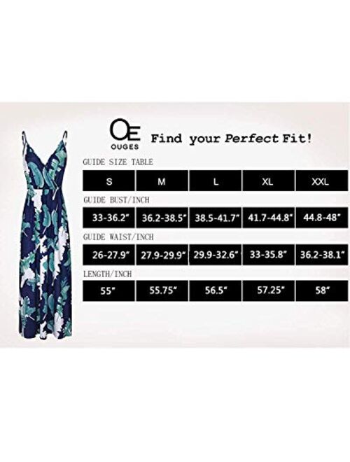 OUGES Womens Summer Deep V Neck Floral Adjustable Spaghetti Strap Beach Maxi Dress