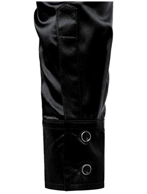 ZEROYAA Men's Shiny Sequins Design Silk Like Satin Button Up Disco Party Dress Shirts with Bow Tie