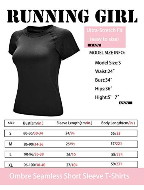 RUNNING GIRL Seamless Workout Shirts for Women Dry-Fit Short Sleeve T-Shirts Crew Neck Stretch Yoga Tops Athletic Shirts