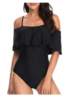 Women's One Piece Swimsuit Vintage Off Shoulder Ruffled Bathing Suits