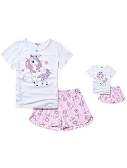 Matching Dolls & Girls Pajamas Unicorn Pjs Set Kids America Girl Dolls Clothes