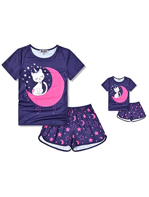 Jxstar Matching Doll & Girls Nightgowns Unicorn Pajamas Princess Night Shirts 