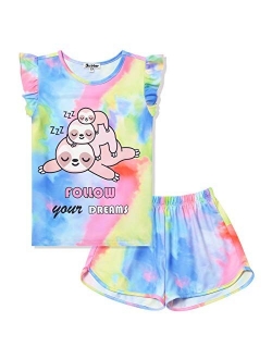 Girls Pajamas Sets Unicorn Pjs Flutter Sleeve Night Shirts for Kids