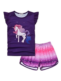 Girls Pajamas Sets Unicorn Pjs Flutter Sleeve Night Shirts for Kids
