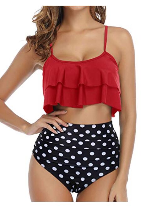 Tempt Me Women Ruffle High Waisted Bikini Two Piece Swimsuits Ruched Bathing Suit