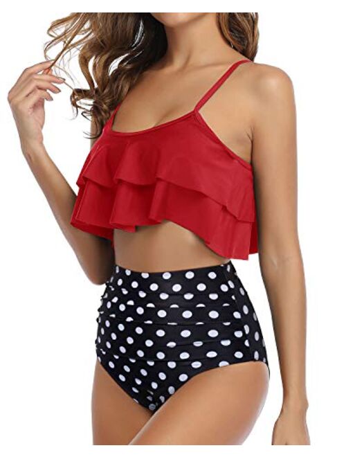 Tempt Me Women Ruffle High Waisted Bikini Two Piece Swimsuits Ruched Bathing Suit
