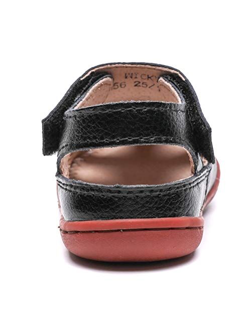 DADAWEN Boy's Girl's Leather Soft Closed Toe Outdoor Beach Summer Sport Sandals Water Shoes (Toddler/Little Kid/Big Kid)
