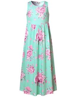 Girl Maxi Dress with Pockets Summer Floor Length Floral Sleeveless/Short Sleeve