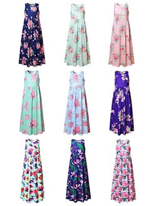 Jxstar Girl Maxi Dress with Pockets Summer Floor Length Floral Sleeveless/Short Sleeve