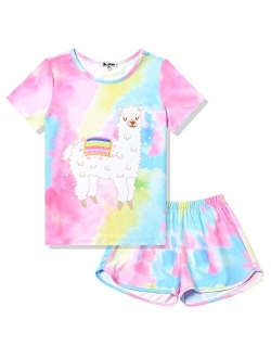 Pajamas for Girls Unicorn Face Pjs Sets Short Sleeve Sleep Night Shirts Clothes