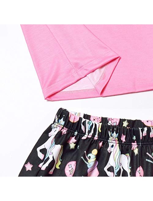Jxstar Pajamas for Girls Unicorn Face Pjs Sets Short Sleeve Sleep Night Shirts Clothes