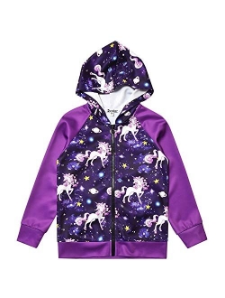 Girls Raglan Hoodie Zip Up Jacket Unicorn Cat Sweatshirt with Pockets