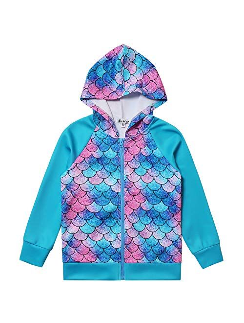 Jxstar Girls Raglan Hoodie Zip Up Jacket Unicorn Cat Sweatshirt with Pockets