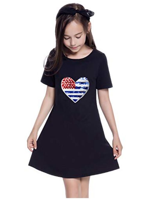 Jxstar Girls Dress Unicorn Sequin Soft Cotton Short/Long Sleeve T-Shirt Cute