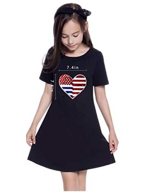 Jxstar Girls Dress Unicorn Sequin Soft Cotton Short/Long Sleeve T-Shirt Cute