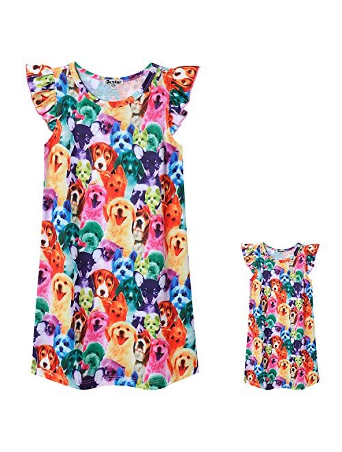 Jxstar Matching Doll & Girls Nightgowns Pajamas Princess Night Shirts Sleepwear