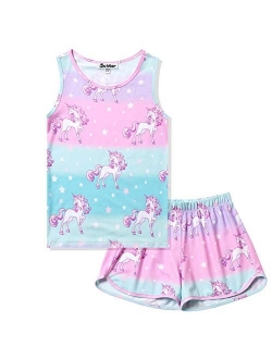 Girls Pajamas Sets Unicorn Pjs Sleeveless Summer Night Shirts for Kids