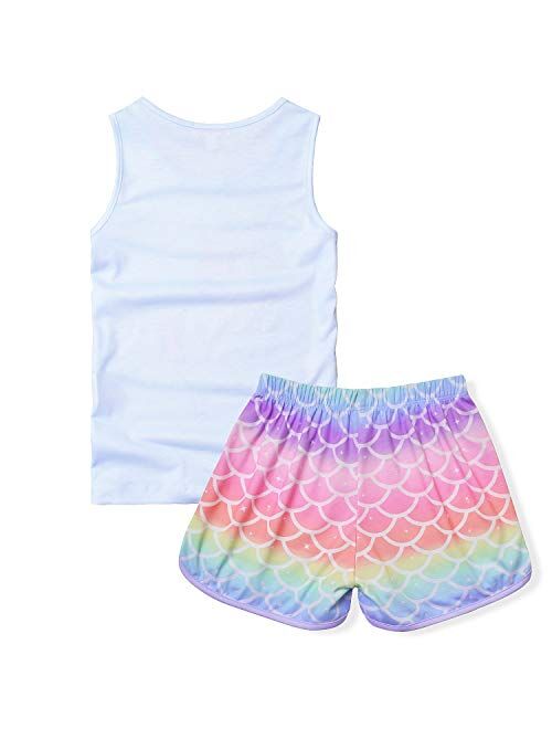 Jxstar Girls Pajamas Sets Unicorn Pjs Sleeveless Summer Night Shirts for Kids