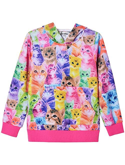 Jxstar Hoodie for Girls Unicorn Cat Sweatshirt Pullover Shirts Clothes for Kids 