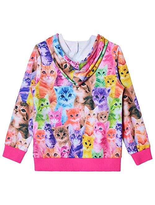 Jxstar Hoodie for Girls Unicorn Cat Sweatshirt Pullover Shirts Clothes for Kids