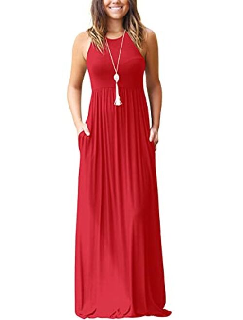 GRECERELLE Women's Floral Print Casual Sleeveless Racerback Dress Long Maxi Dresses with Pockets