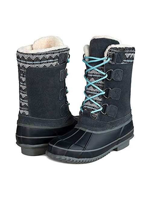 TF STAR Women's Cow Suede Leather Lace Up Winter Outdoor Snow Duck Boots,Warm Waterproof Mid Calf Duck Boots for Women