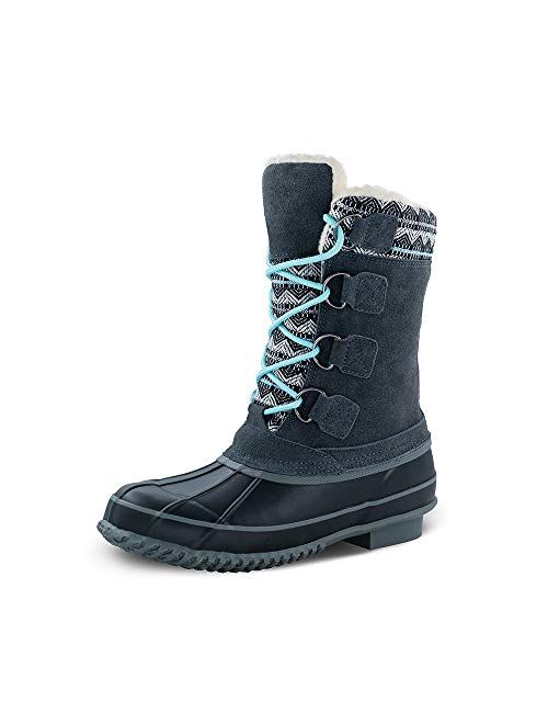TF STAR Women's Cow Suede Leather Lace Up Winter Outdoor Snow Duck Boots,Warm Waterproof Mid Calf Duck Boots for Women