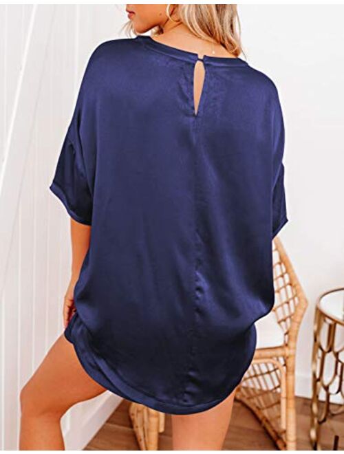 Saslax Womens Satin Pajamas Set 2 Pieces Short Sleeves Tops and Shorts Pjs Sets Sleepwear Loungewear Nightwear