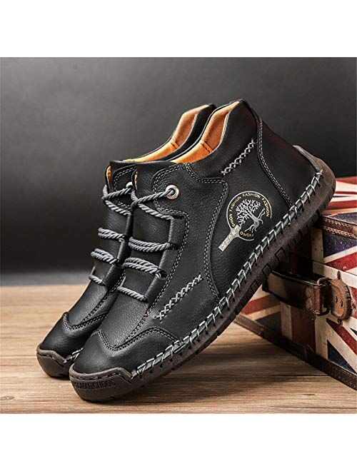 Govicta Mens Leather Ankle Chukka Boots Casual Shoes Loafers Flat Shoes Vintage Hand Stitching Comfort Soft Breathable Lace-up Lightweight Fashionable Flats Oxford Shoes