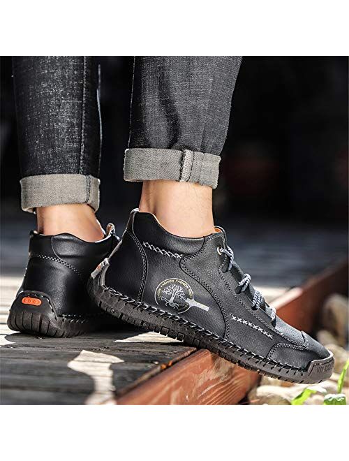 Govicta Mens Leather Ankle Chukka Boots Casual Shoes Loafers Flat Shoes Vintage Hand Stitching Comfort Soft Breathable Lace-up Lightweight Fashionable Flats Oxford Shoes 