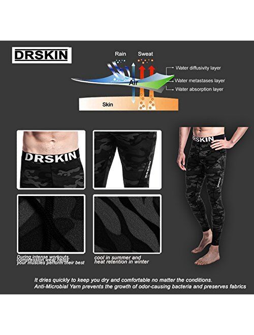 DRSKIN 1, 2 or 3 Pack Men’s Compression Pants Tights Leggings Sports Baselayer Running Workout Yoga Cool Dry