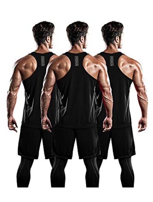 DRSKIN Men's 3 Pack Dry Fit Y-Back Muscle Tank Tops Mesh Sleeveless Gym Bodybuilding Training Athletic Workout Cool Shirts