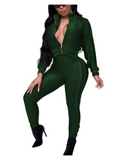 Women 2 Piece Tracksuits Bodycon Long Sleeve Jumpsuits Sexy Long Pants Stretchy Sweatsuits