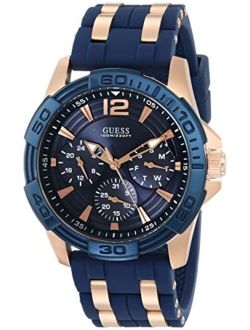 Comfortable Blue Stain Resistant Silicone   Rose Gold-Tone Stainless Steel Watch with Day, Date   24 Hour Military/Int'l Time. Color: Blue (Model: U0366G2)