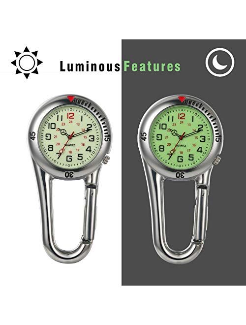 Clip On Quartz Watch for Men and Women Glow in The Dark Backpack Buckle Belt fob Watch for Doctors Nurses Chefs Hiking or Climbing