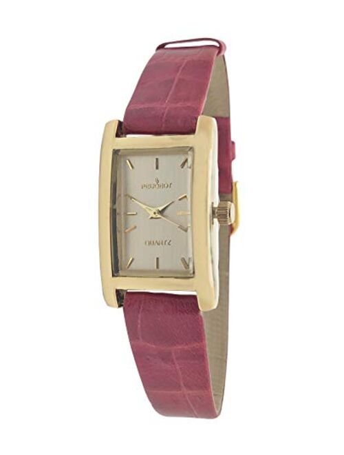 Seiko Peugeot Women's Classic 14Kt Gold Plated Watch, Rectangular Tank Shape Case with Leather Band and Easy to Read Dial