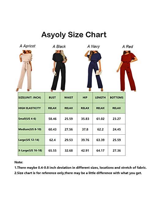 Asyoly Jumpsuits for Women Casual Loose Batwing Sleeve Crewneck Rompers Long Pants Belted Wide Legs Overall S-XL
