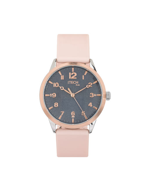 iTech Duo Silicone Strap Hybrid Smartwatch, Color: Grey/Rose Gold
