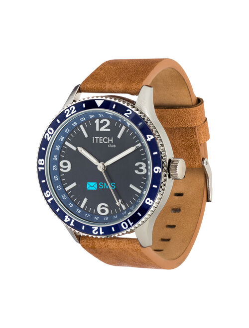 iTech Men's Duo Hybrid Digital/Analog Smartwatch, Brown/Navy Strap