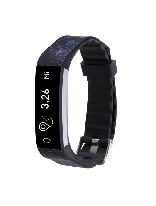 iTech Sport Activity Tracker Smartwatch with Interchangeable Strap, Color: Black Floral/Lavender