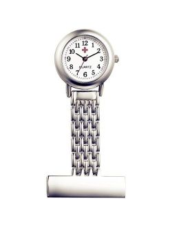 Nurse Watch with Second Hand for Women and Men 1-5 Pack Simple Classic Nurses Doctors Paramedic Tunic Lapel Pin-on Brooch Quartz Fob Watch Large Arabic Numeral Mark