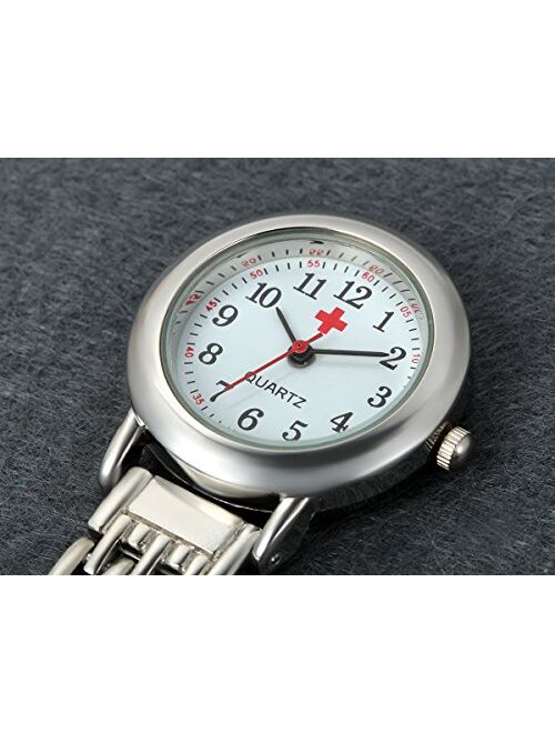 Nurse Watch with Second Hand for Women and Men 1-5 Pack Simple Classic Nurses Doctors Paramedic Tunic Lapel Pin-on Brooch Quartz Fob Watch Large Arabic Numeral Mark