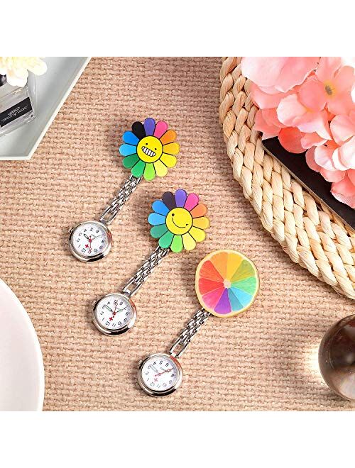 3 Pieces Sunflower Nurse Fob Watch, Hanging Doctor Pocket Watch with Fixed Clip Pin Brooch for Women Doctor Nurse Paramedic
