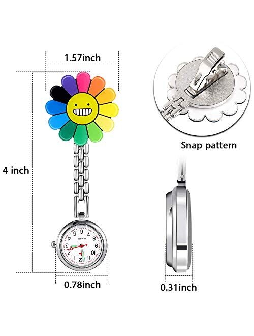 3 Pieces Sunflower Nurse Fob Watch, Hanging Doctor Pocket Watch with Fixed Clip Pin Brooch for Women Doctor Nurse Paramedic