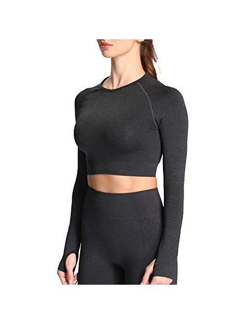 Aoxjox Womens Vital Seamless Workout Long Sleeve Crop Top Gym Sport Shirts