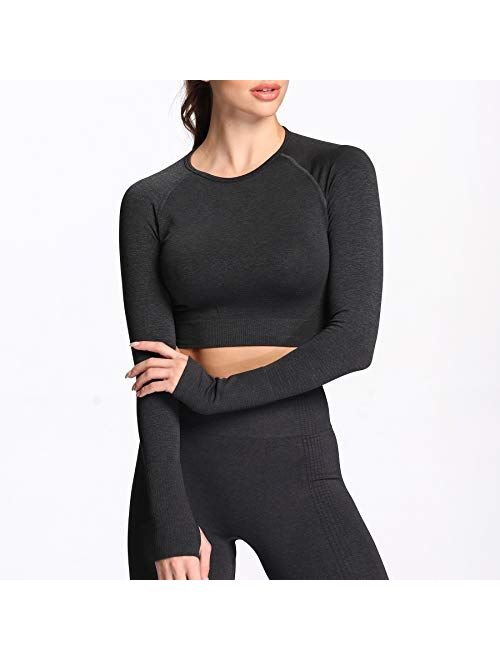 Aoxjox Women's Vital Seamless Workout Long Sleeve Crop Top