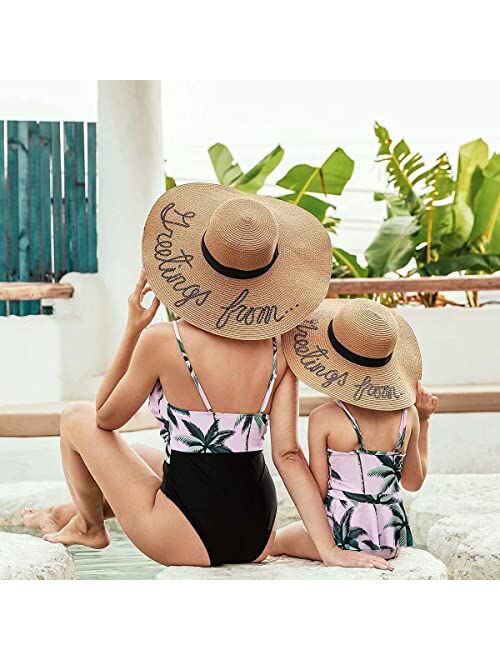 IFFEI Mommy and Me Swimsuit One Piece Lemon Printed V Neck Family Matching Swimwear