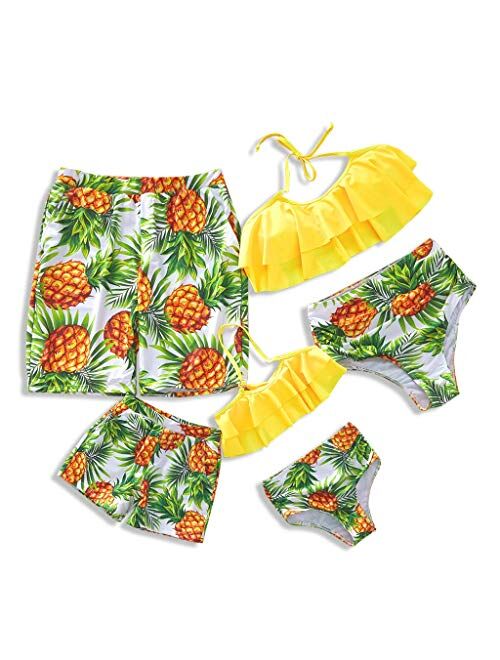 IFFEI Family Matching Swimwear Two Pieces Bikini Set Newest Printed Ruffles Mommy and Me Bathing Suits