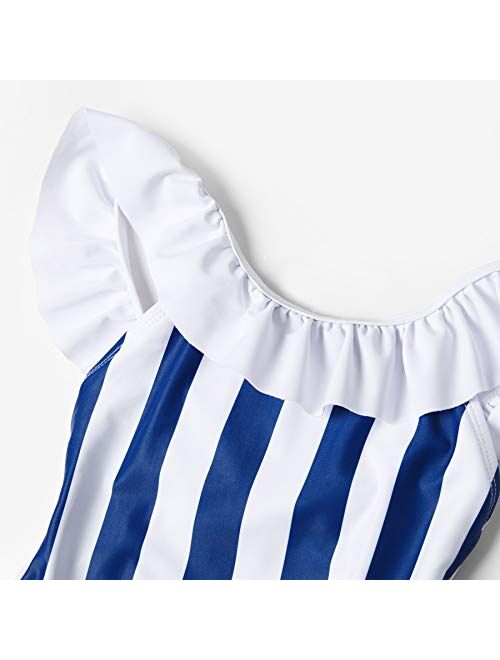 IFFEI Family Matching Swimwear One Piece Bathing Suit Striped Hollow Out Monokini Mommy and Me Beachwear